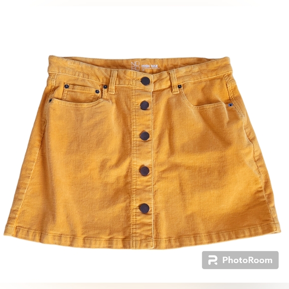 No Boundaries Pumpkin Corduroy Button-Front Mini Skirt - Picture 1 of 9